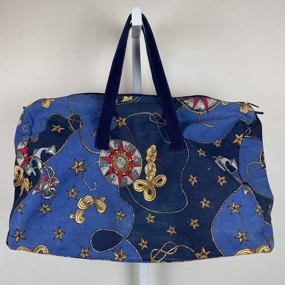 Vintage Gloria Vanderbilt Blue Canvas Nautical Anchor Large Duffel Bag - Picture 7 of 9